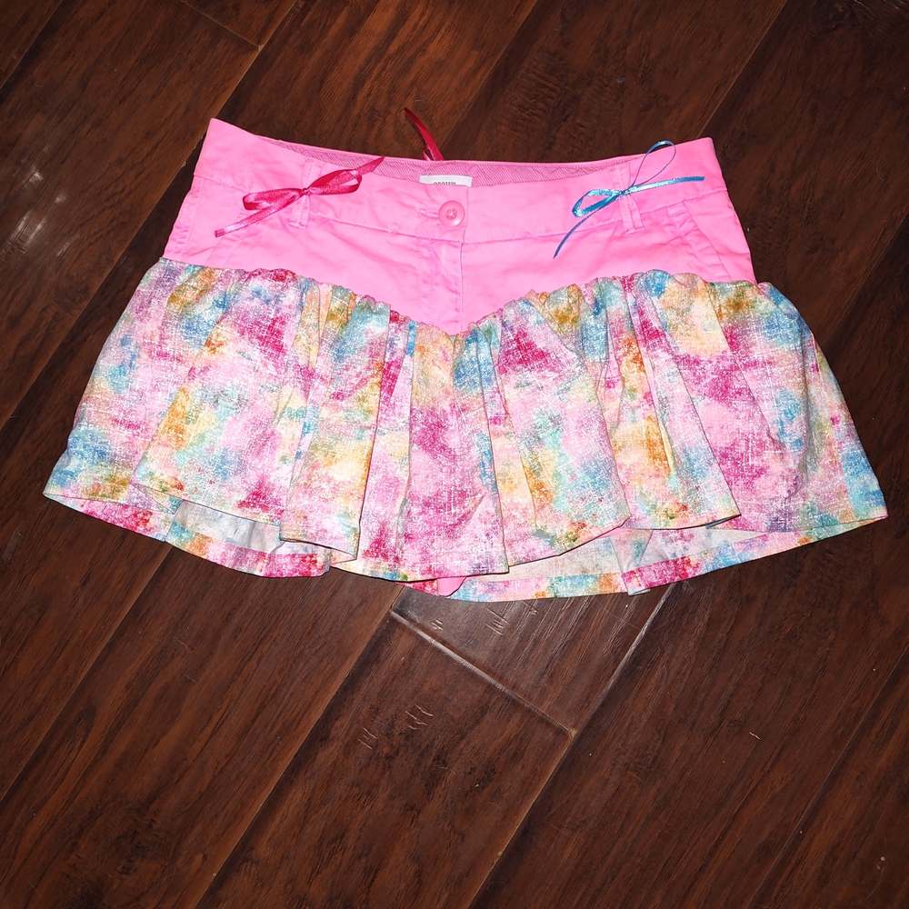 Crown & Ivy Upcycled Hand Made Pink and Multicolored Tie Dye Mini Skort